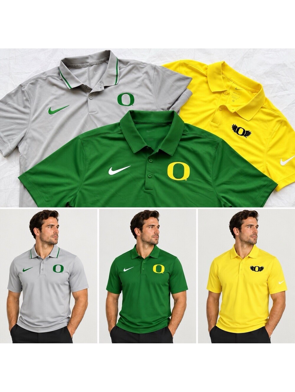 Nike Dri-FIT Oregon Ducks Polo Shirt Lot of 3 Men’s Large Green Gray Yellow Golf
